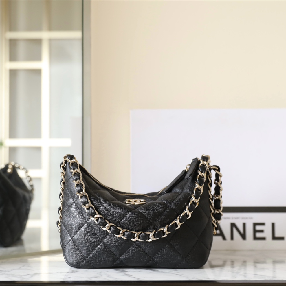 Chanel 24P ball pattern cowhide shoulder bag black