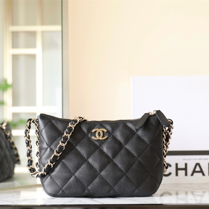 Chanel 24P ball pattern cowhide shoulder bag black