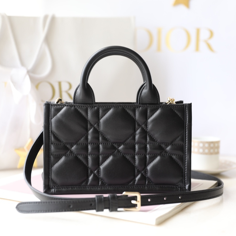 Dior Book Tote Series S5573O Black Leather Shoulder Bag