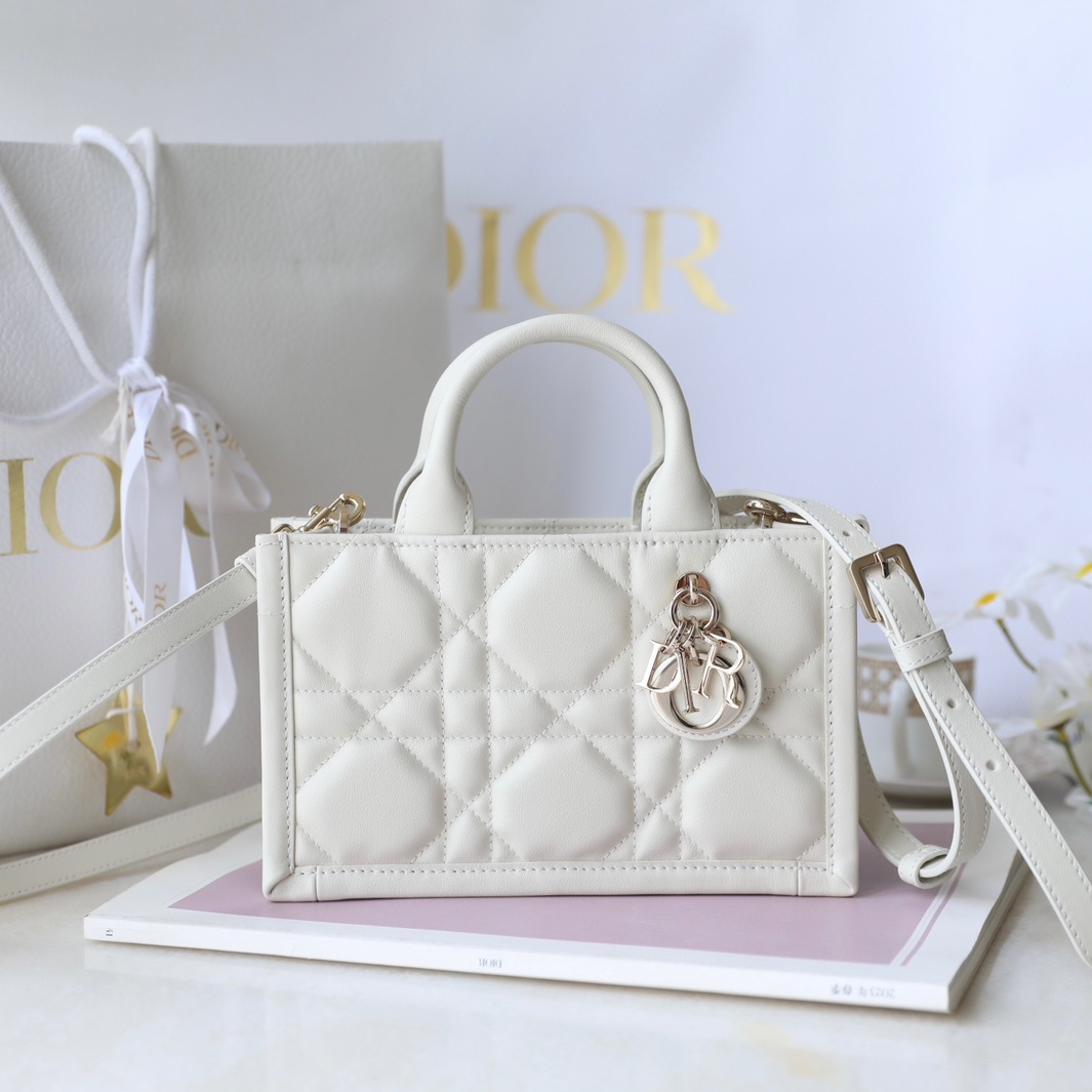 Dior Book Tote Series S5573O White Leather Shoulder Bag