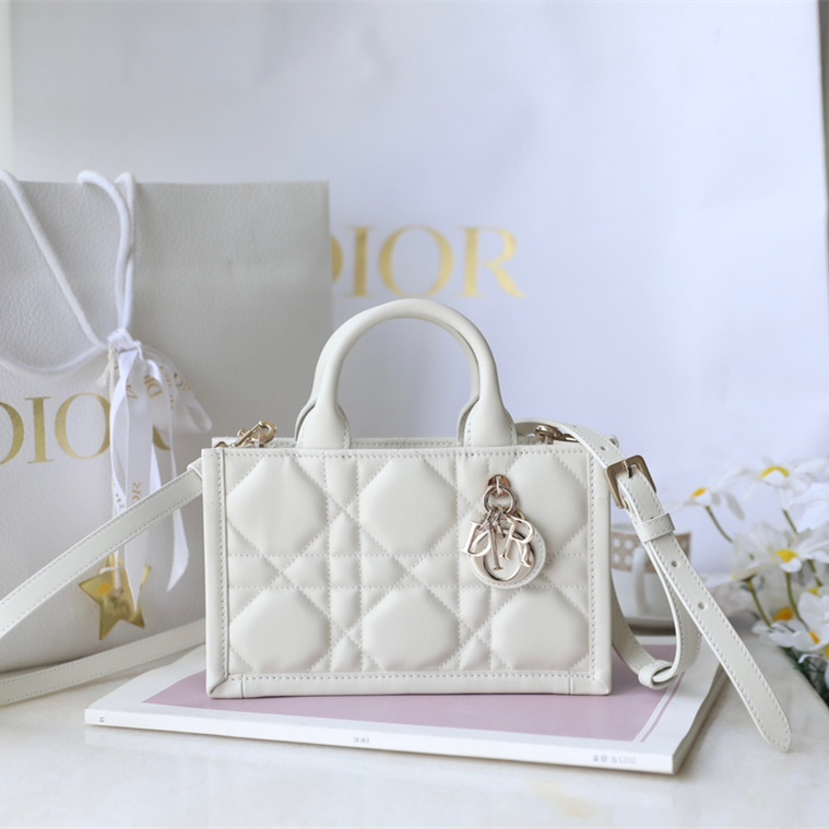 Dior Book Tote Series S5573O White Leather Shoulder Bag