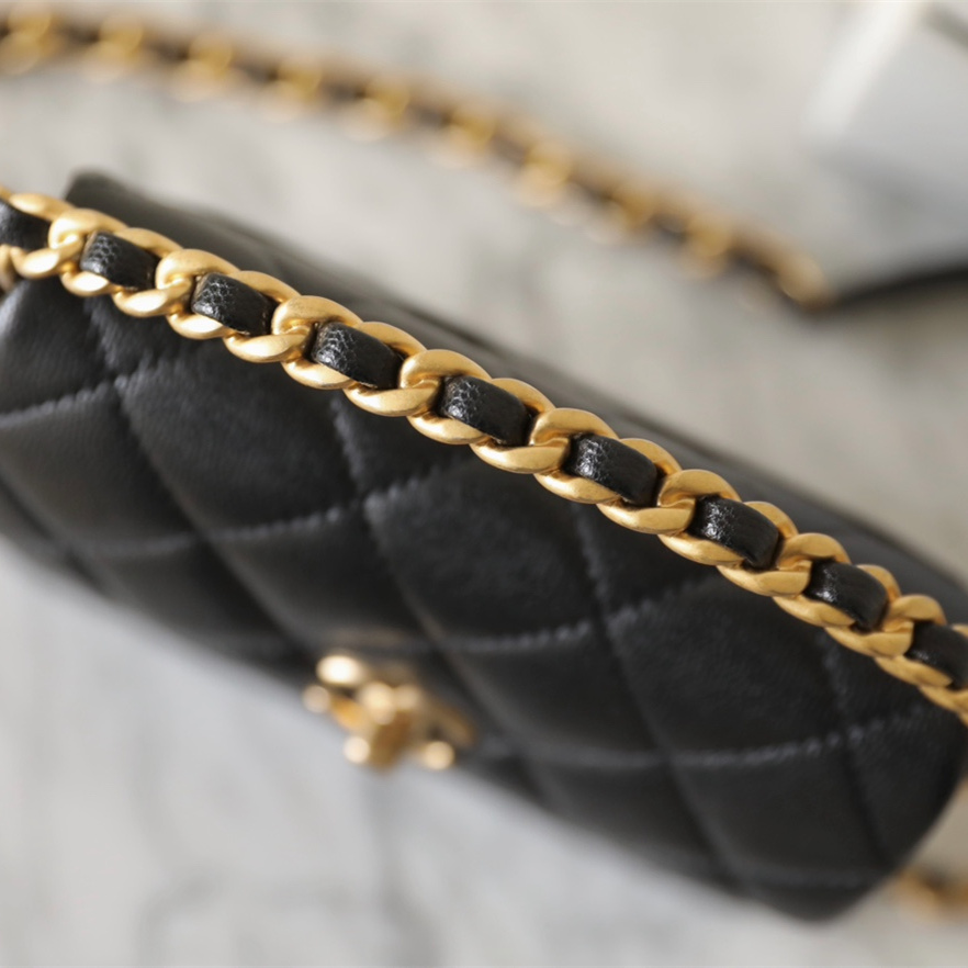 Chanel 24S braided chain top handle flap mini black caviar