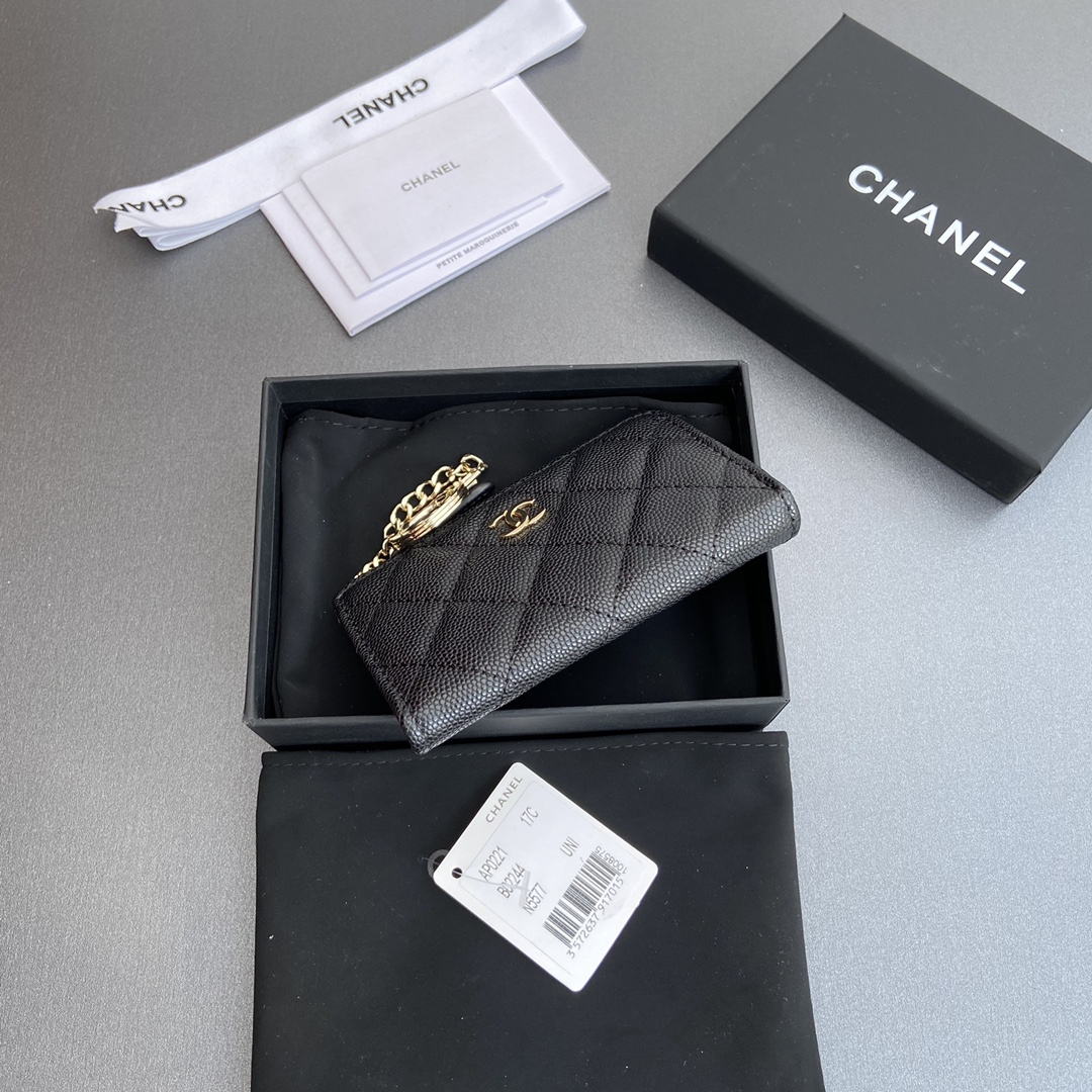 Chanel AP0223 coin purse black caviar gold buckle