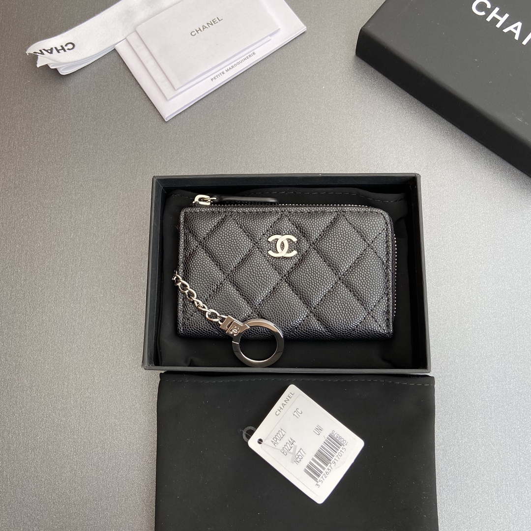 Chanel AP0223 coin purse black caviar silver buckle