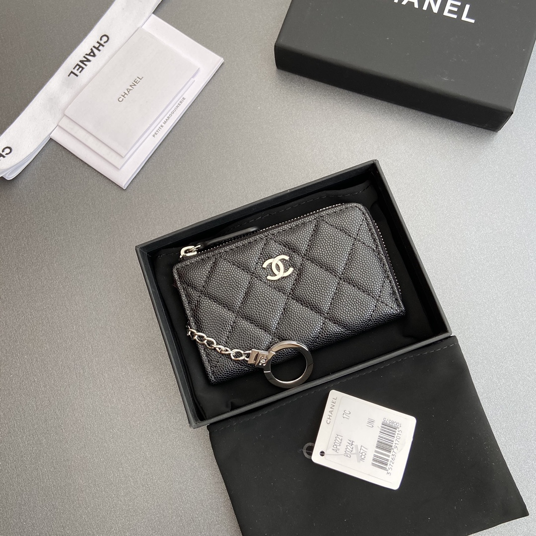 Chanel AP0223 coin purse black caviar silver buckle