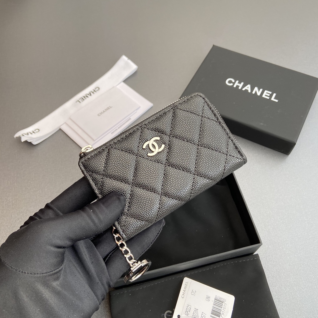 Chanel AP0223 coin purse black caviar silver buckle