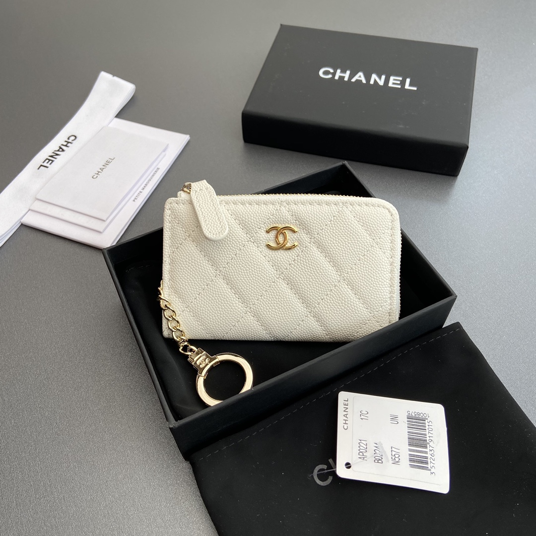 Chanel AP0223 coin purse white caviar gold buckle