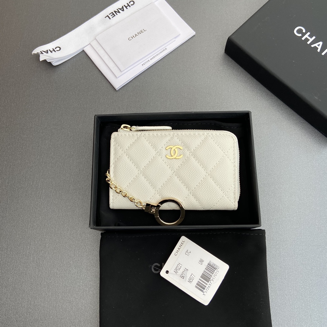 Chanel AP0223 coin purse white caviar gold buckle