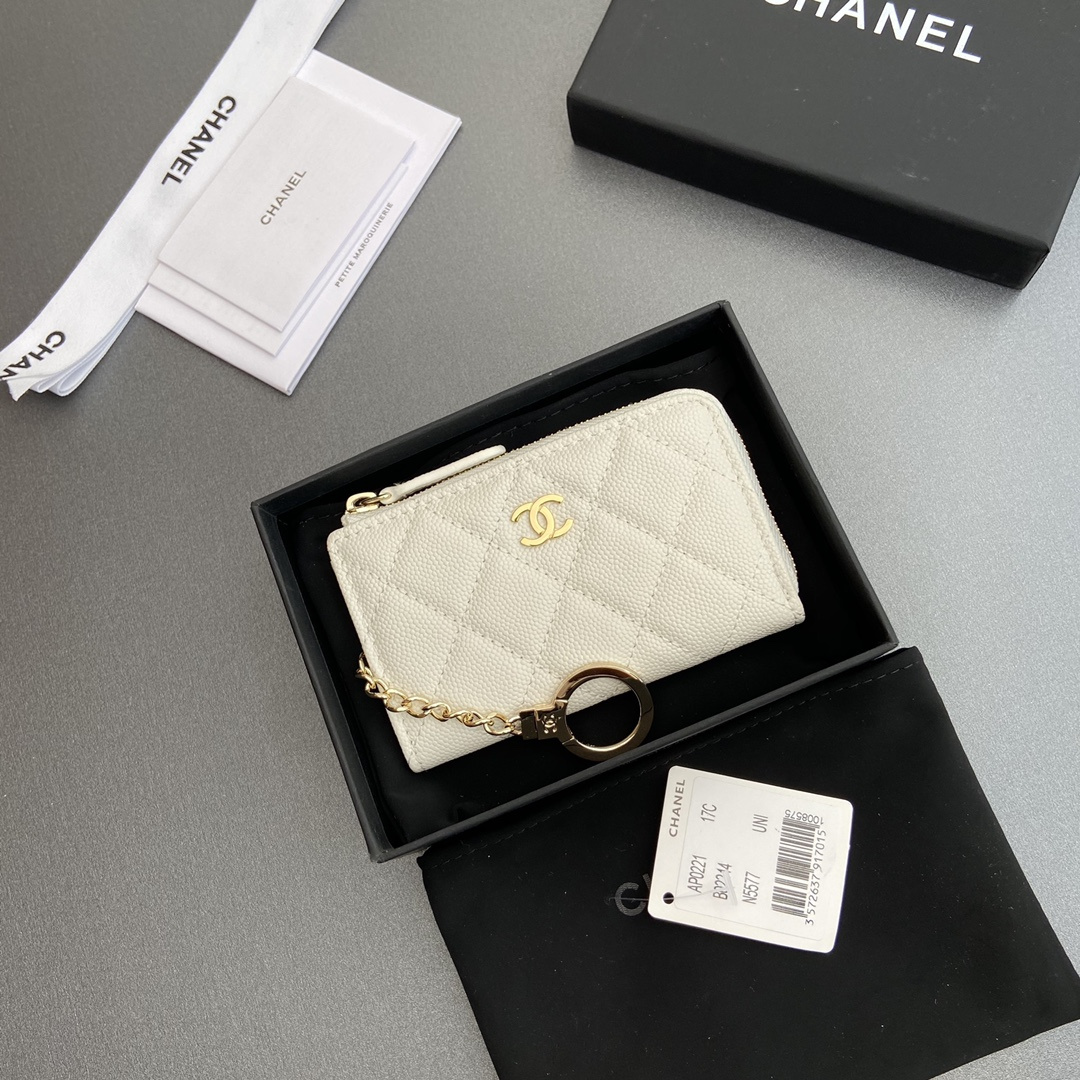 Chanel AP0223 coin purse white caviar gold buckle