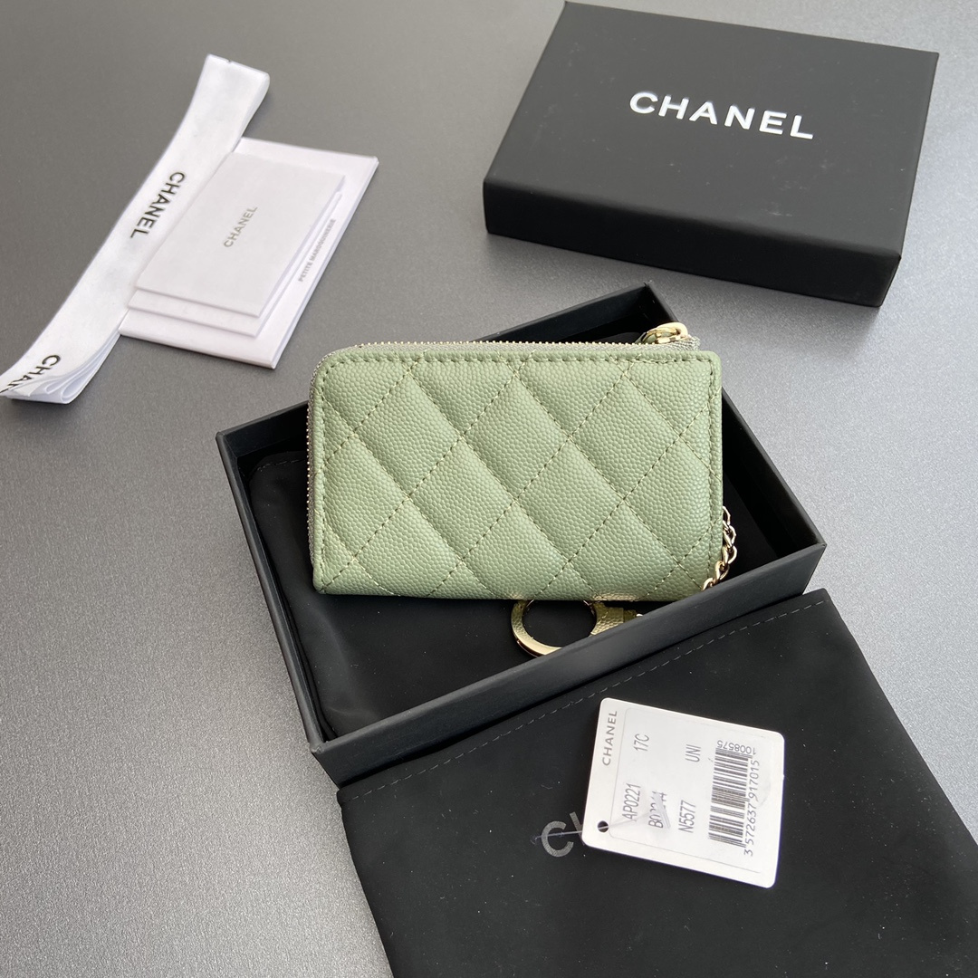 Chanel AP0223 coin purse green caviar gold buckle