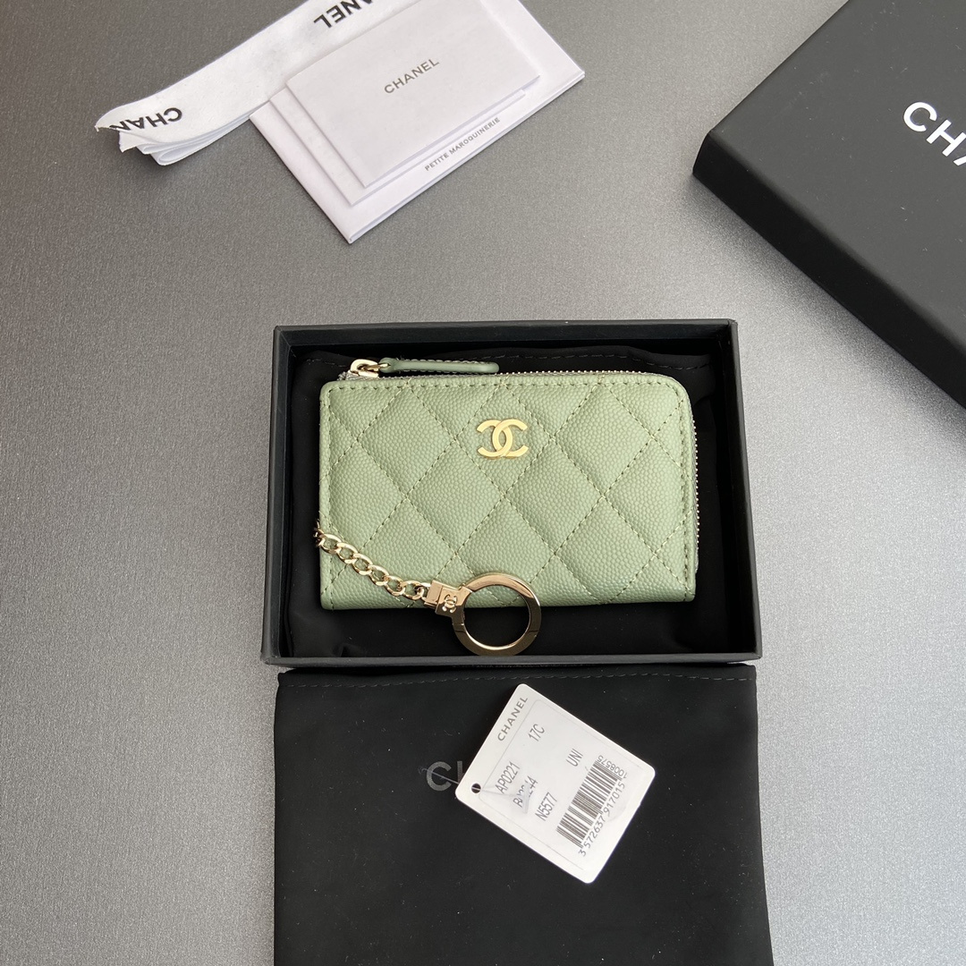 Chanel AP0223 coin purse green caviar gold buckle