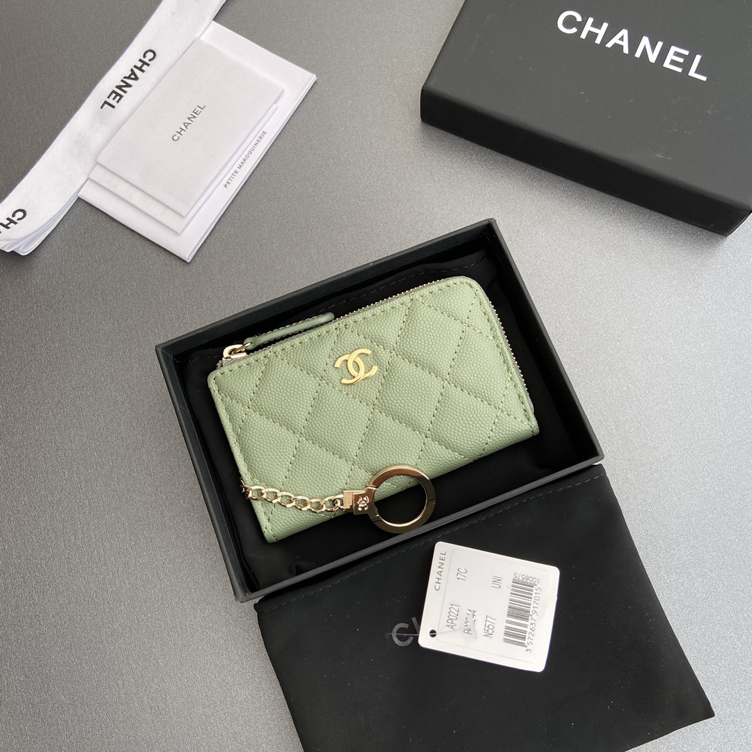 Chanel AP0223 coin purse green caviar gold buckle