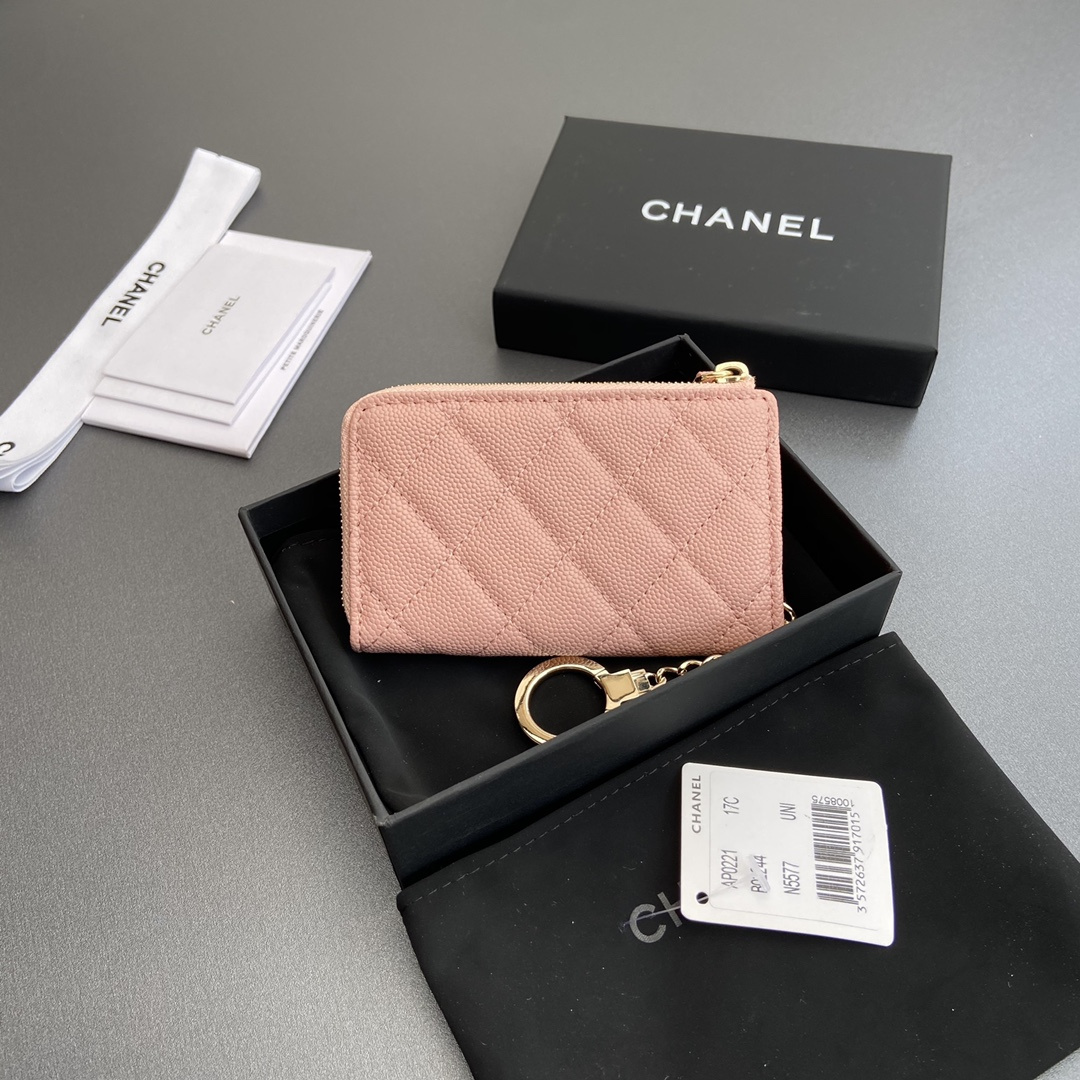 Chanel AP0223 coin purse pink caviar gold buckle