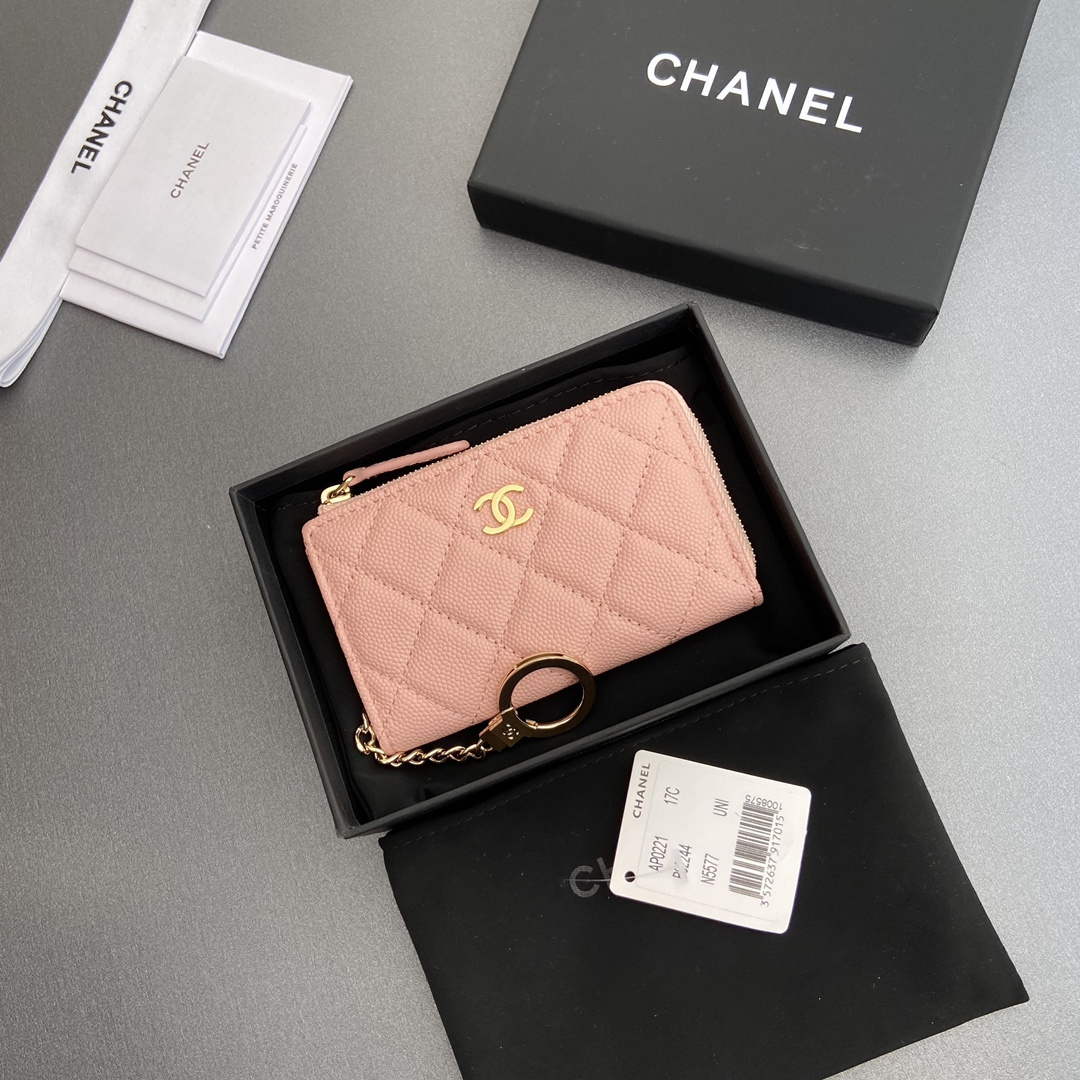 Chanel AP0223 coin purse pink caviar gold buckle