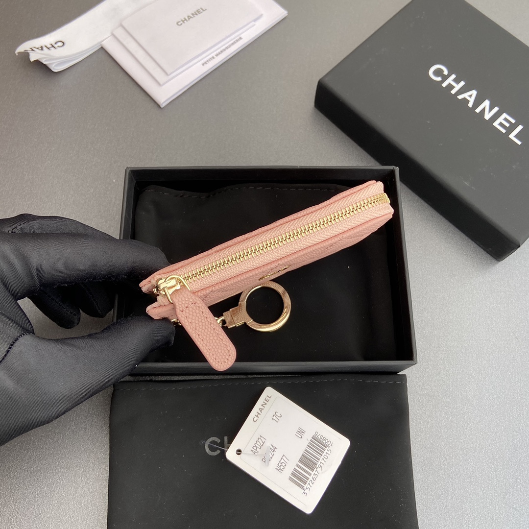 Chanel AP0223 coin purse pink caviar gold buckle