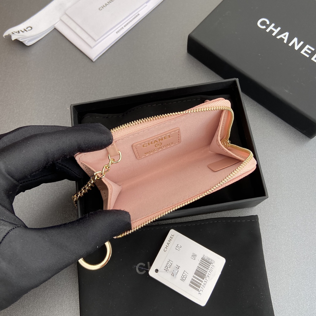 Chanel AP0223 coin purse pink caviar gold buckle