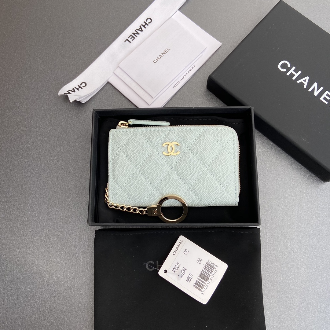 Chanel AP0223 coin purse blue caviar gold buckle