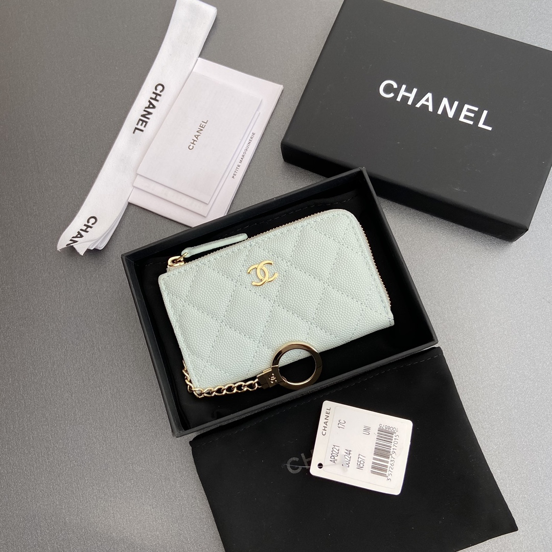 Chanel AP0223 coin purse blue caviar gold buckle