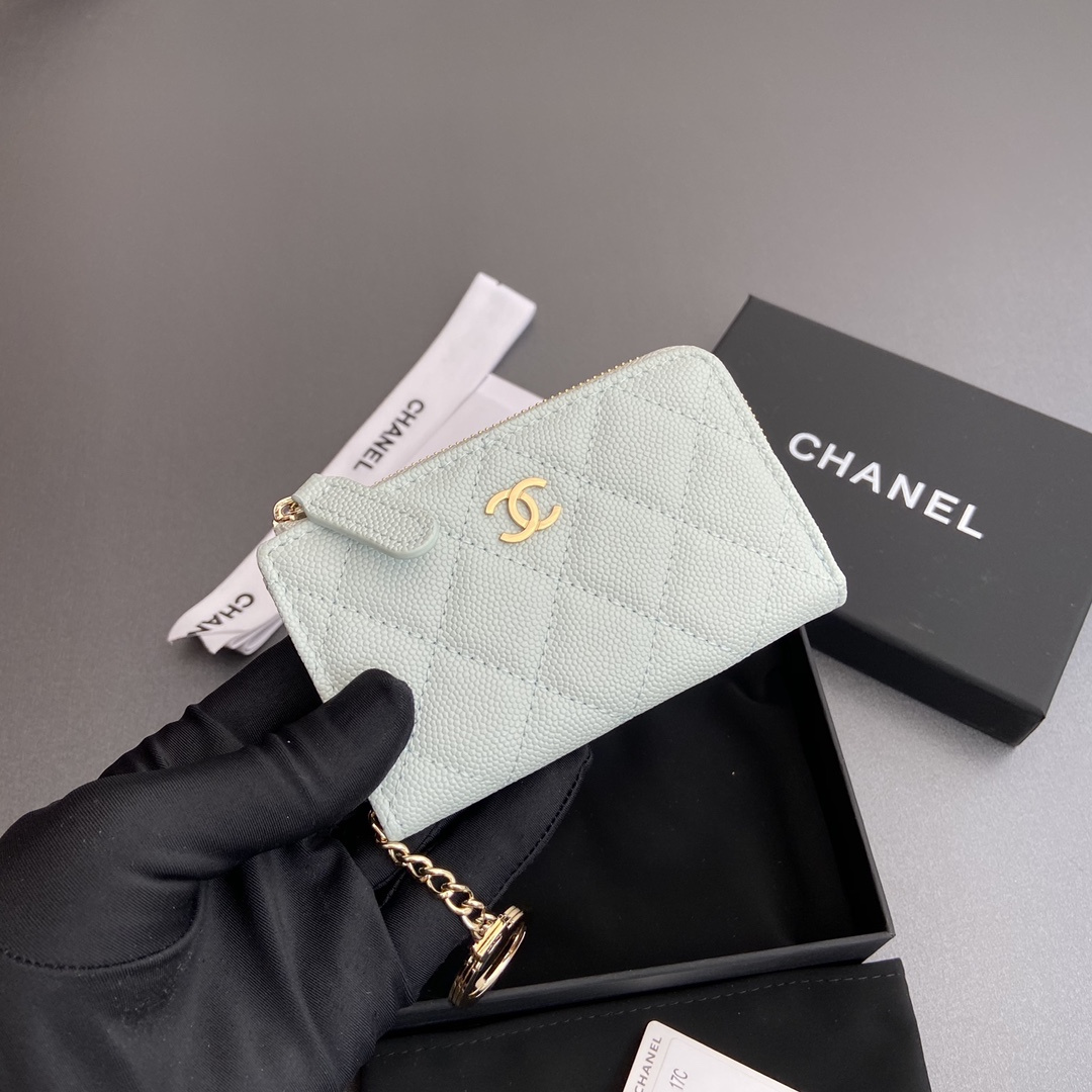 Chanel AP0223 coin purse blue caviar gold buckle