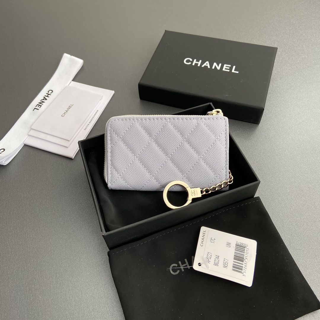 Chanel AP0223 coin purse purple caviar gold buckle