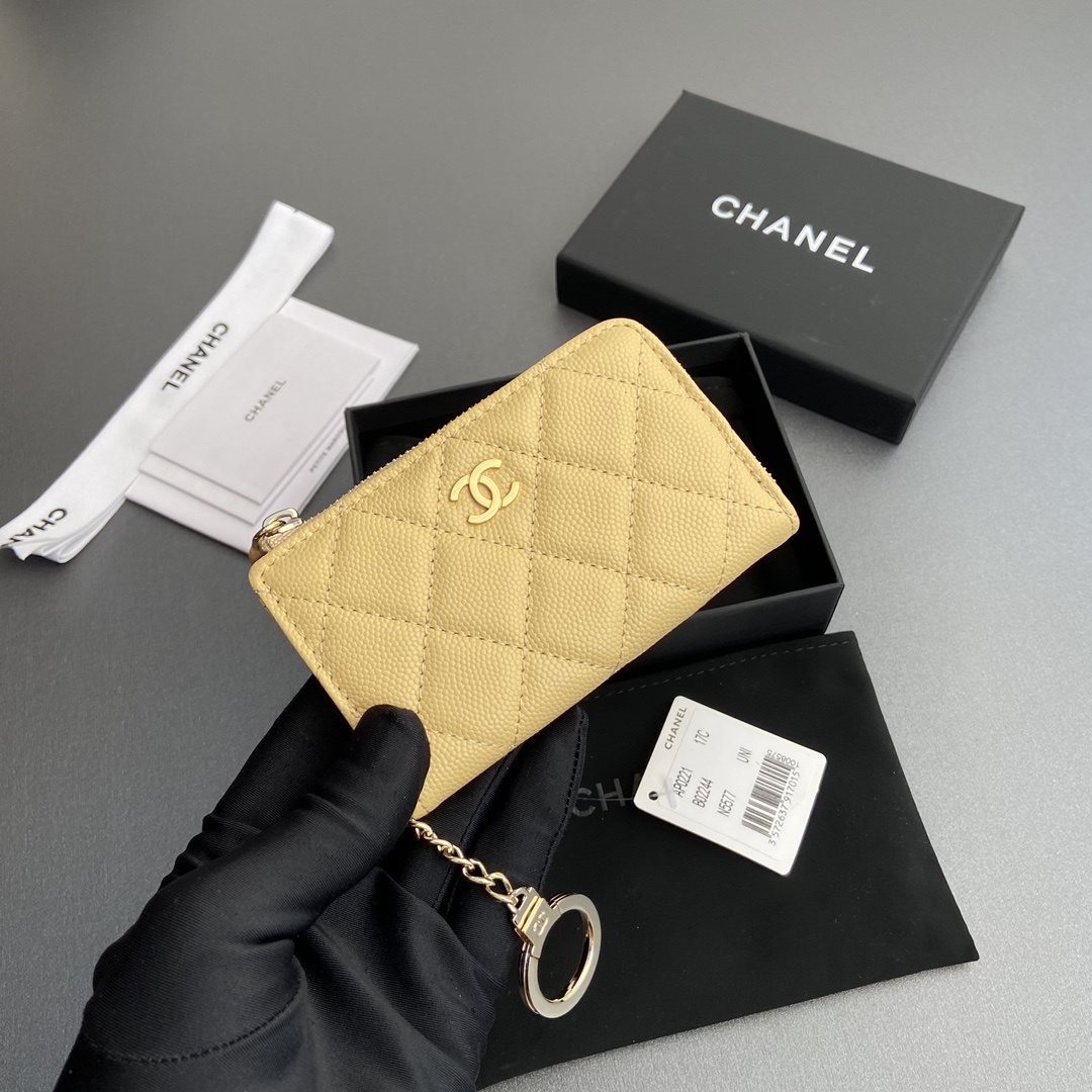 Chanel AP0223 coin purse yellow caviar gold buckle