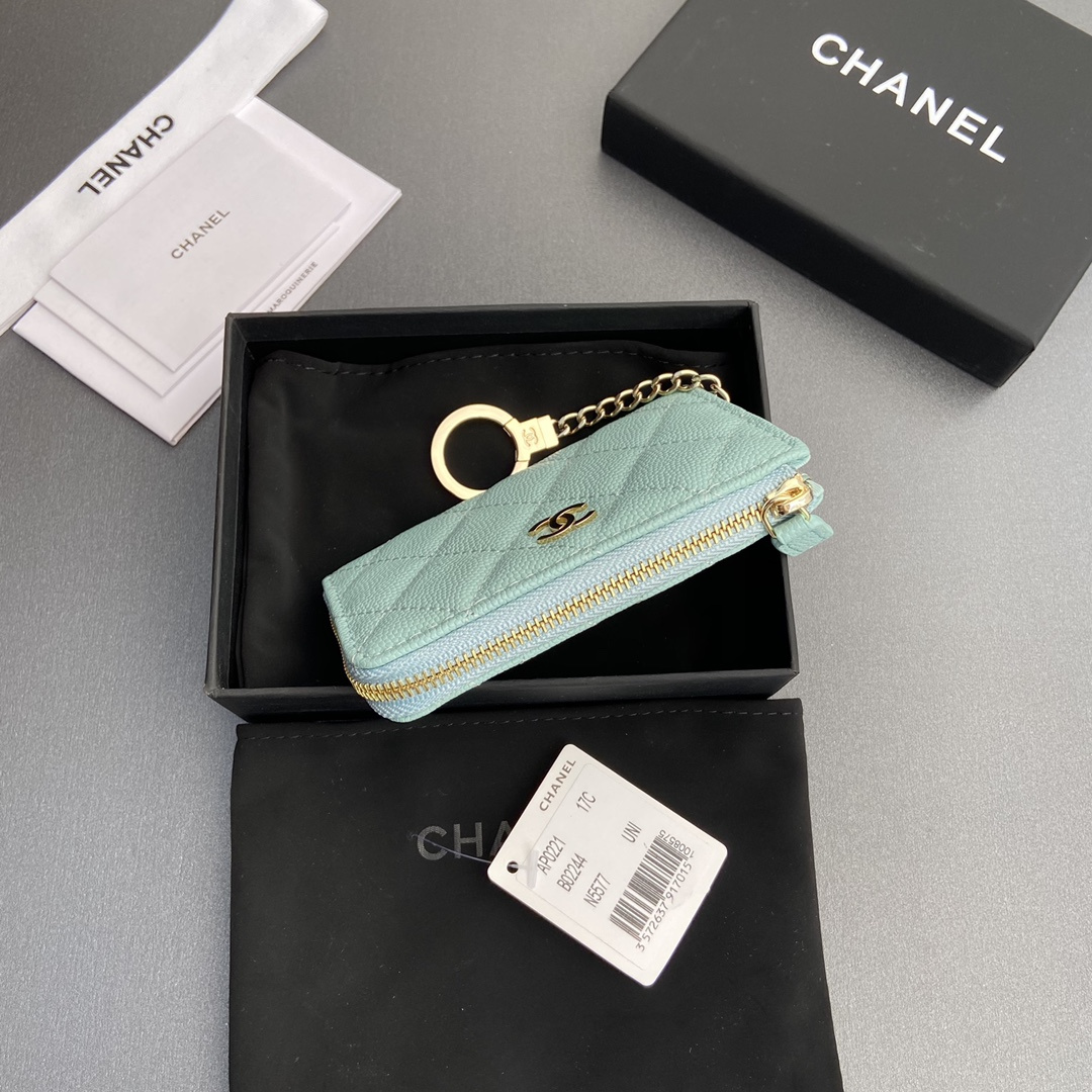 Chanel AP0223 coin purse mineral blue caviar gold buckle