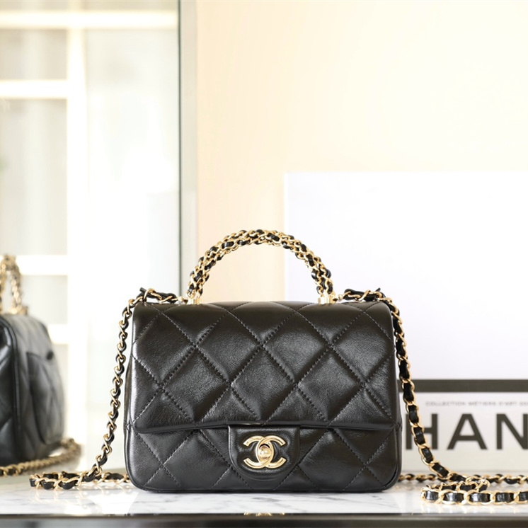 Chanel 24B series AS5032 lambskin shoulder bag black small