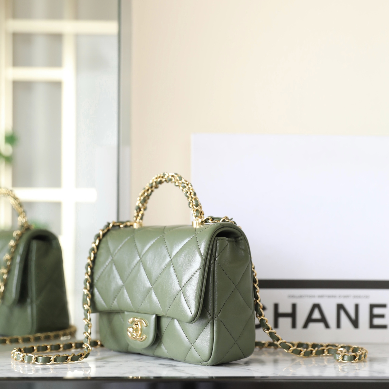 Chanel 24B series AS5032 lambskin shoulder bag green small