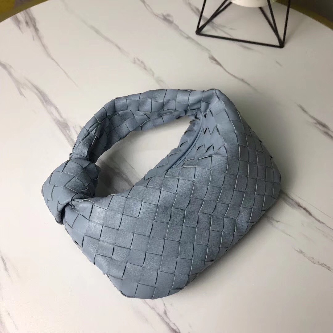 Bottega Veneta Mini BV Jodie Bag In Light Blue Woven Leather