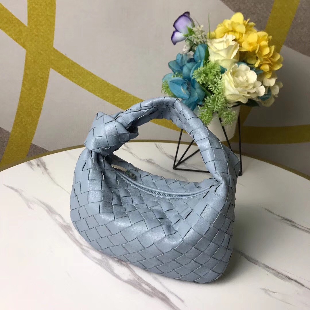 Bottega Veneta Mini BV Jodie Bag In Light Blue Woven Leather