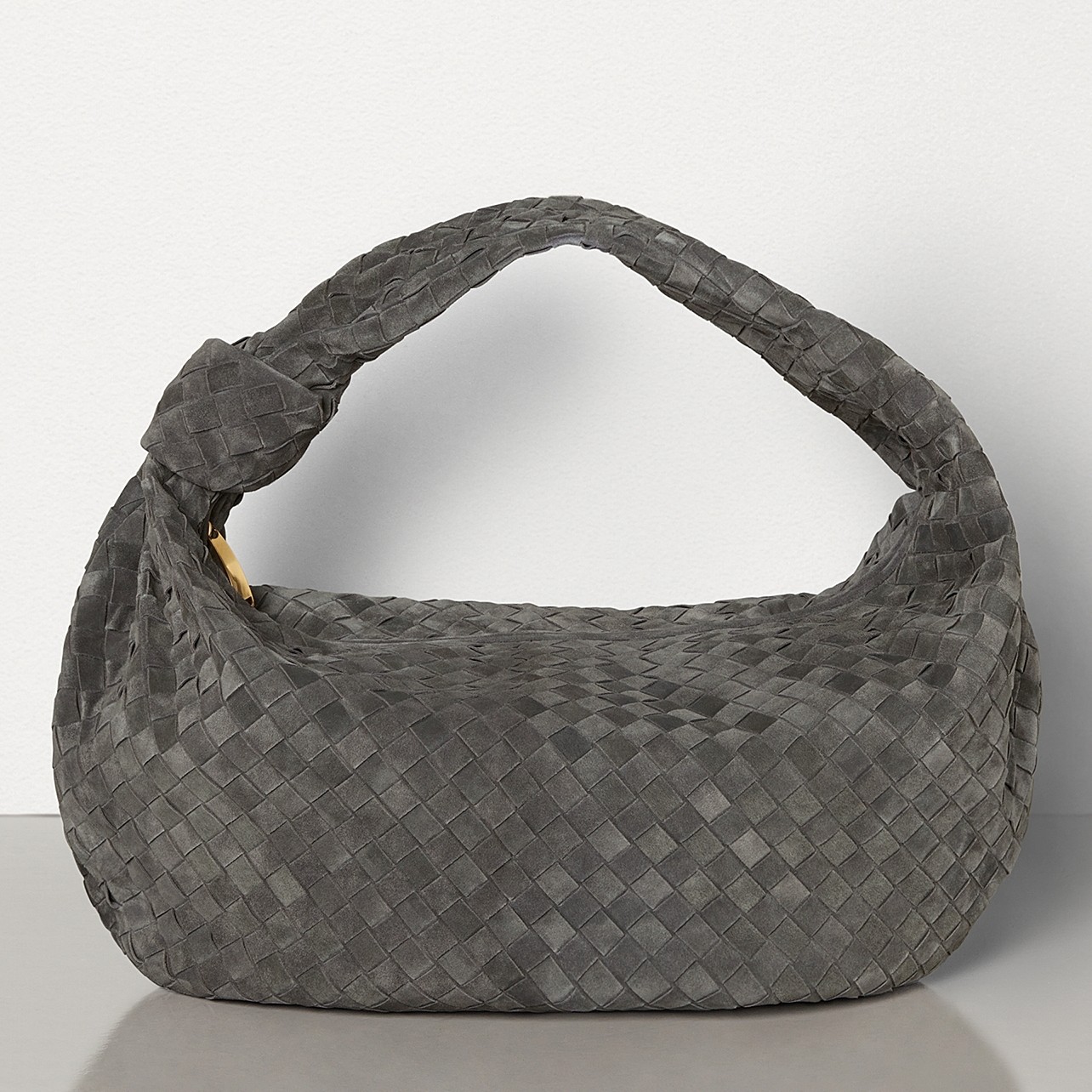 Bottega Veneta Large BV Jodie Bag In Grey Woven Suede