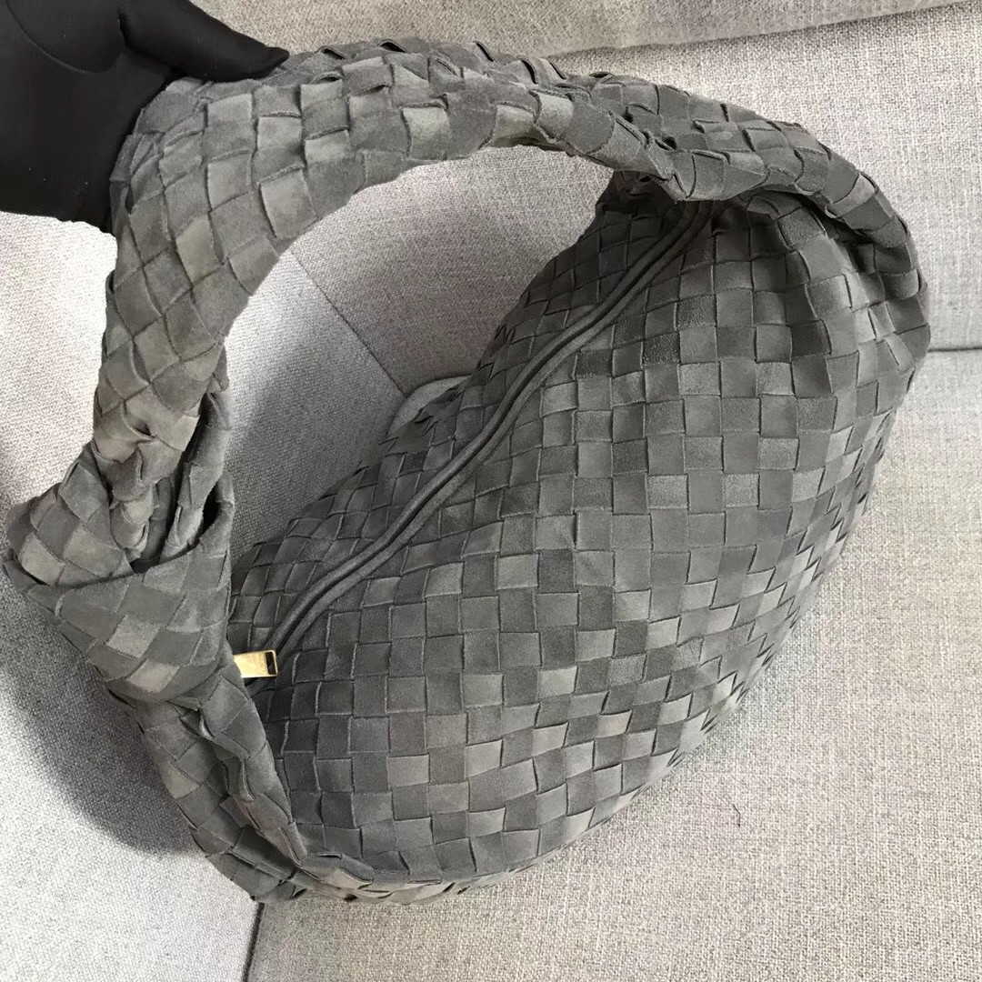 Bottega Veneta Large BV Jodie Bag In Grey Woven Suede