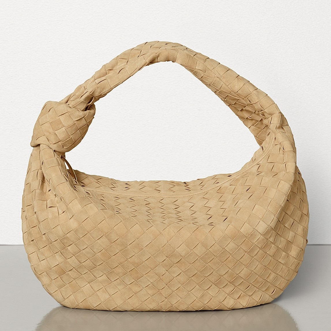 Bottega Veneta Large BV Jodie Bag In Sand Woven Suede