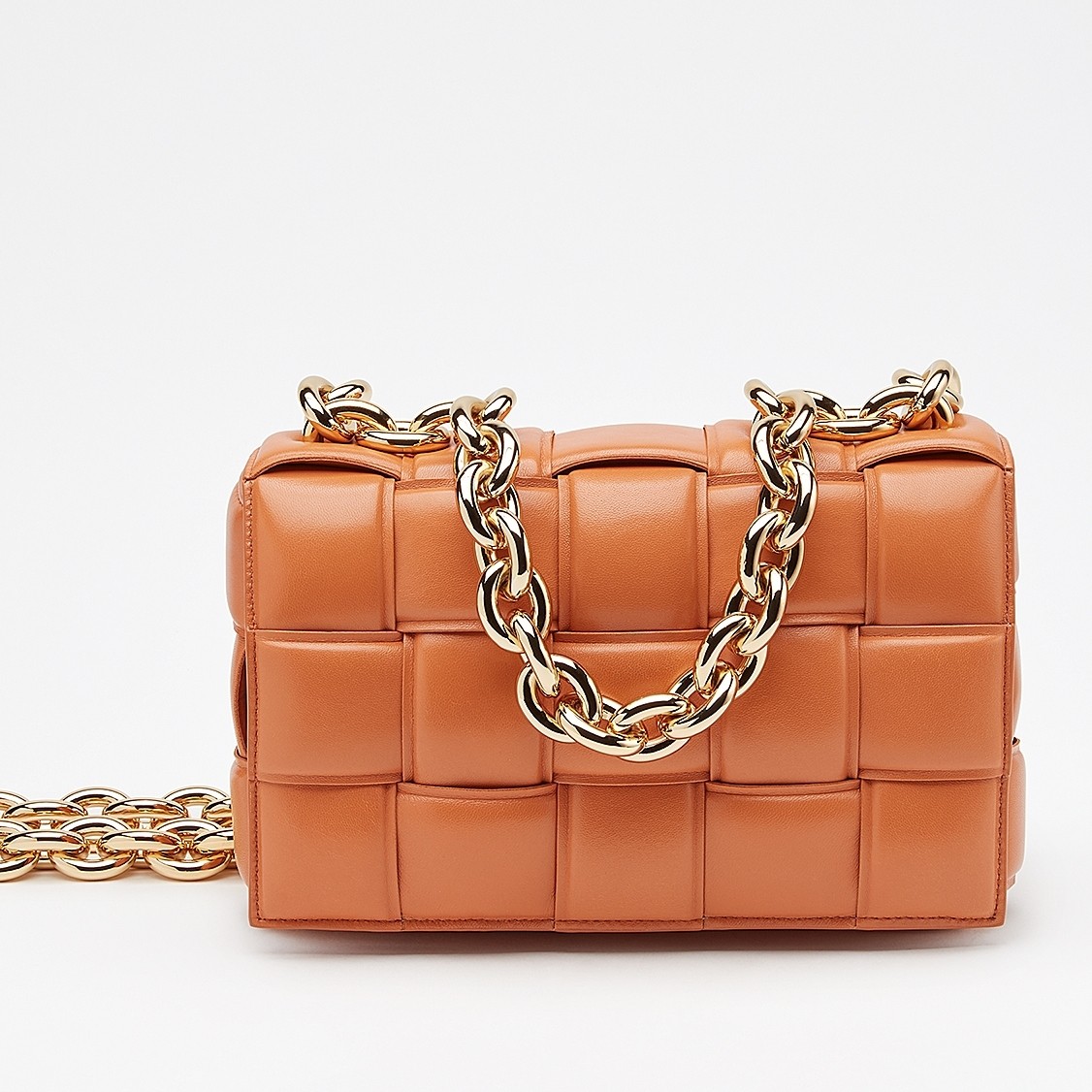 Bottega Veneta Chain Cassette Bag In Orange Calfskin