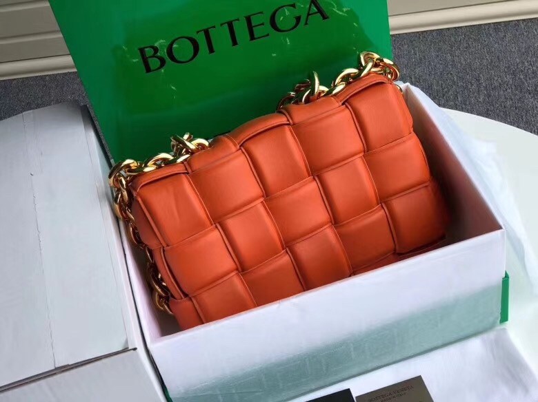 Bottega Veneta Chain Cassette Bag In Orange Calfskin