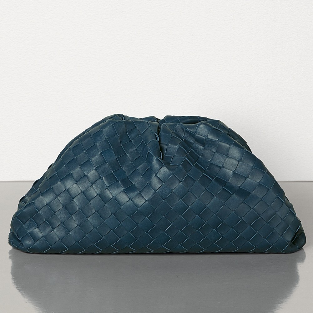 Bottega Veneta The Pouch Clutch In Dark Blue Intrecciato Leather