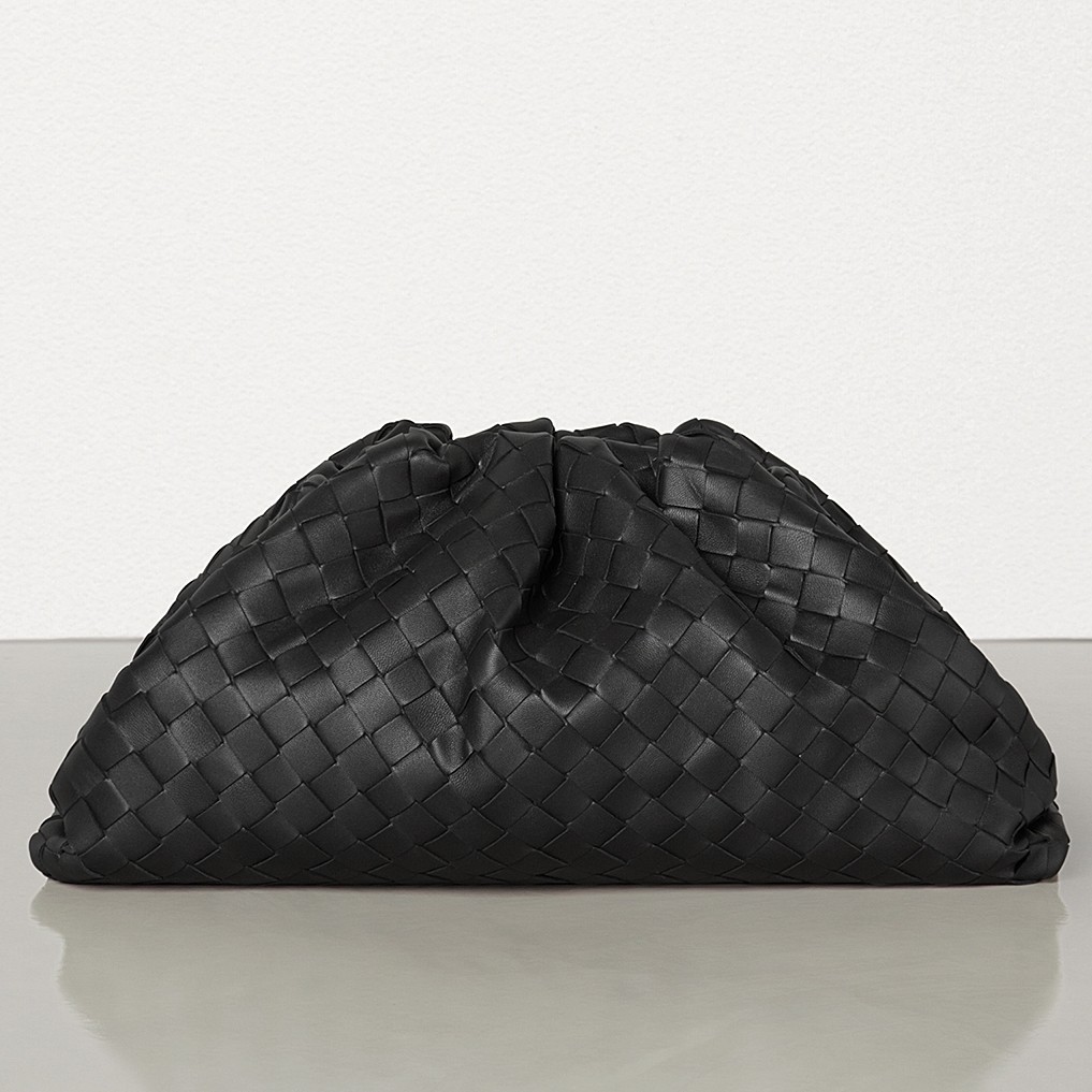 Bottega Veneta The Pouch Clutch In Black Intrecciato Leather