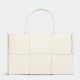 Bottega Veneta Arco Medium Tote In White Intrecciato Lambskin