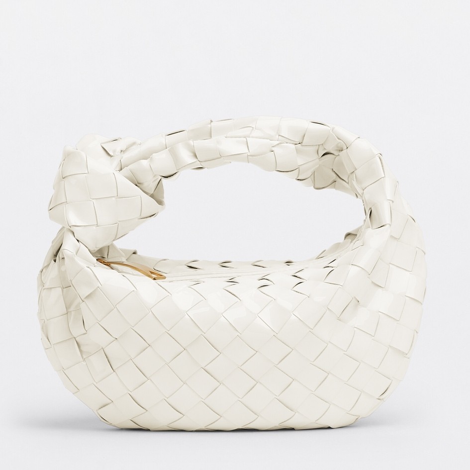 Bottega Veneta BV Jodie Mini Bag In White Intrecciato Patent Leather