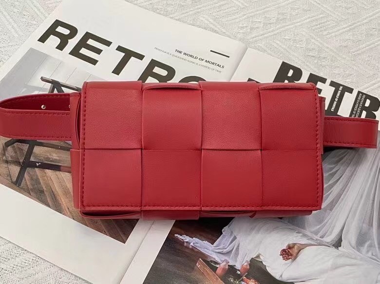 Bottega Veneta Cassette Belt Bag In Red Intrecciato Leather