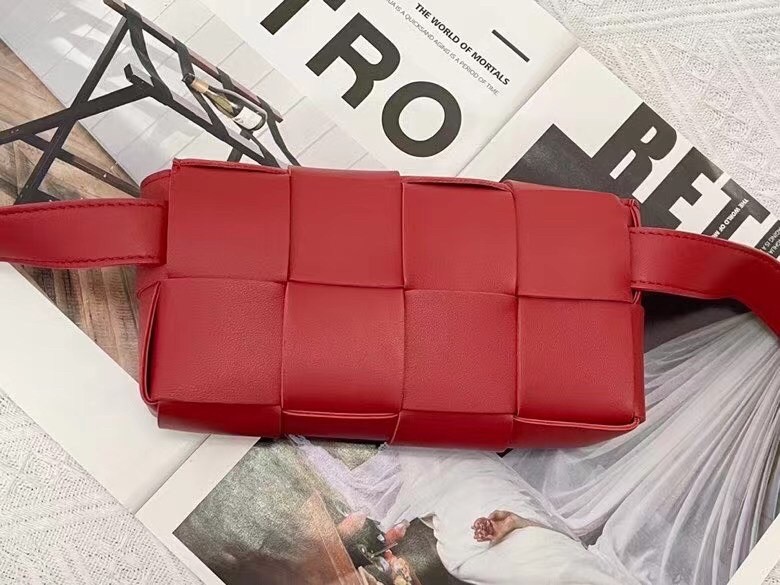 Bottega Veneta Cassette Belt Bag In Red Intrecciato Leather