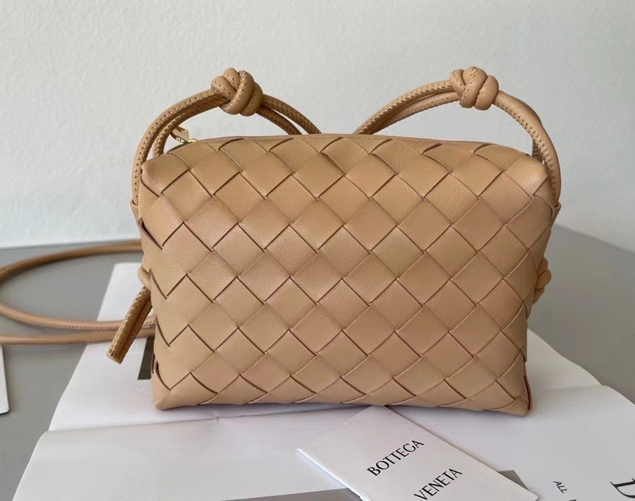 Bottega Veneta Mini Loop Bag In Beige Intrecciato Lambskin