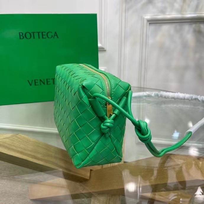 Bottega Veneta Mini Loop Bag In Green Intrecciato Lambskin