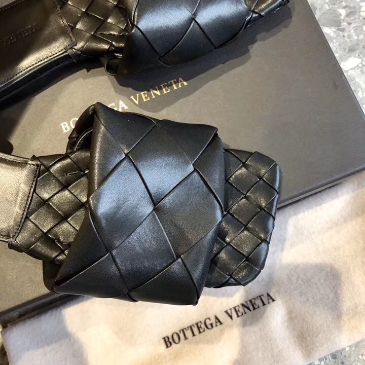 Bottega Veneta Lido Slides In Black Intreccio Lambskin