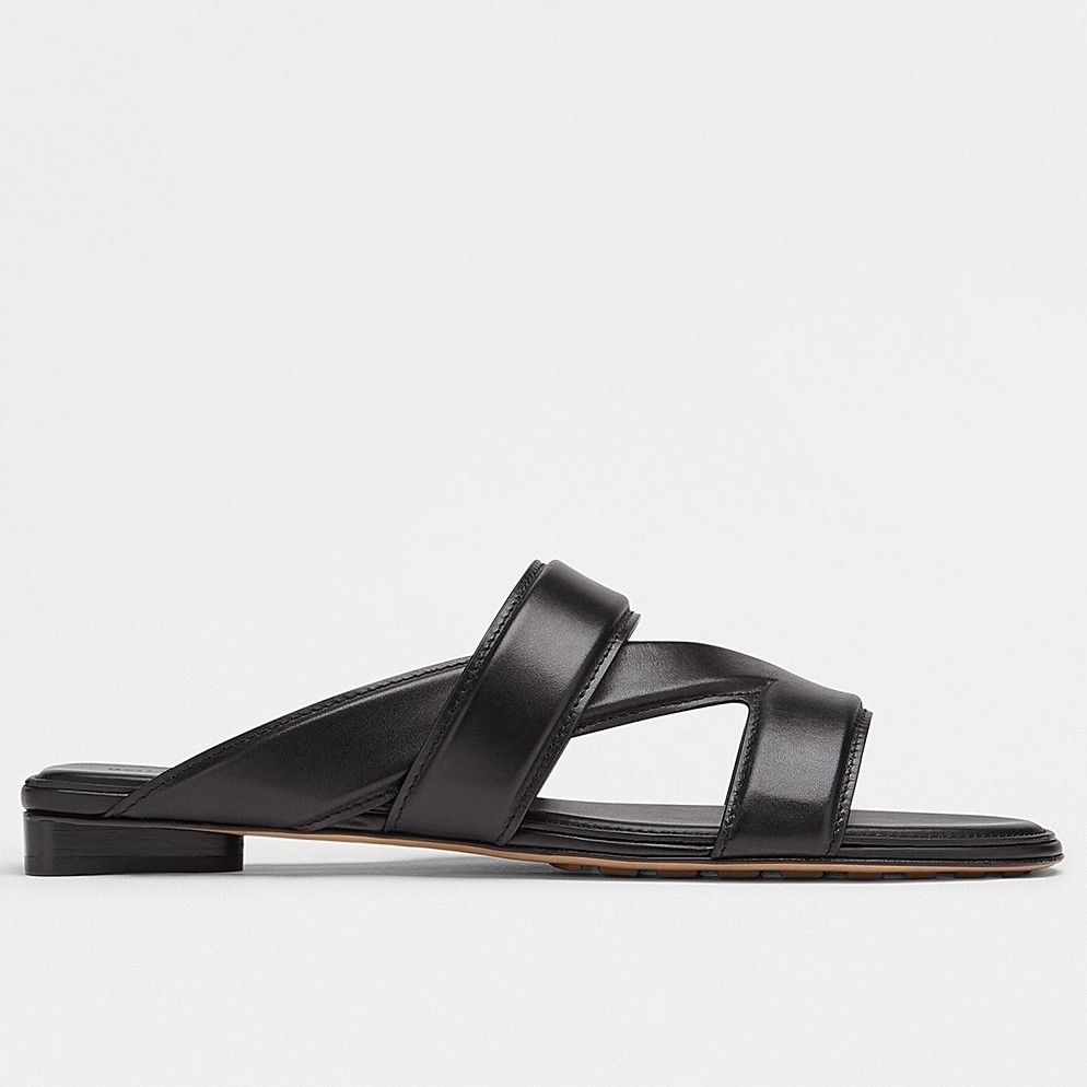 Bottega Veneta Band Slides In Black Lambskin