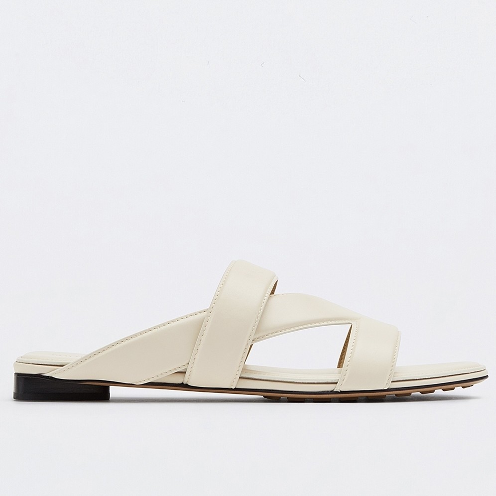 Bottega Veneta Band Slides In White Lambskin