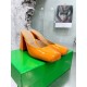 Bottega Veneta Tower Mules In Orange Patent Calfskin