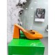 Bottega Veneta Tower Mules In Orange Patent Calfskin