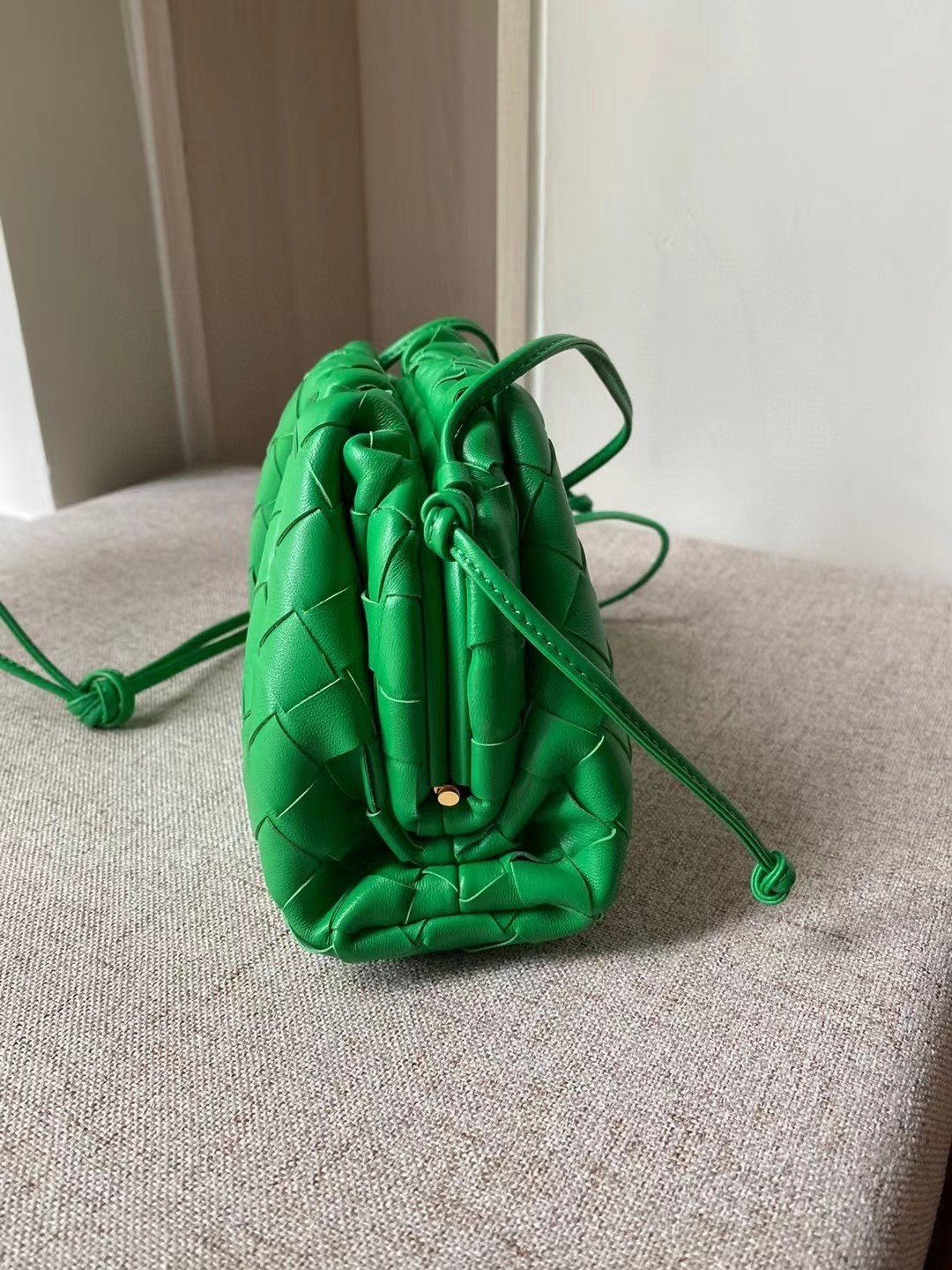 Bottega Veneta Mini Pouch In Green Intrecciato Lambskin