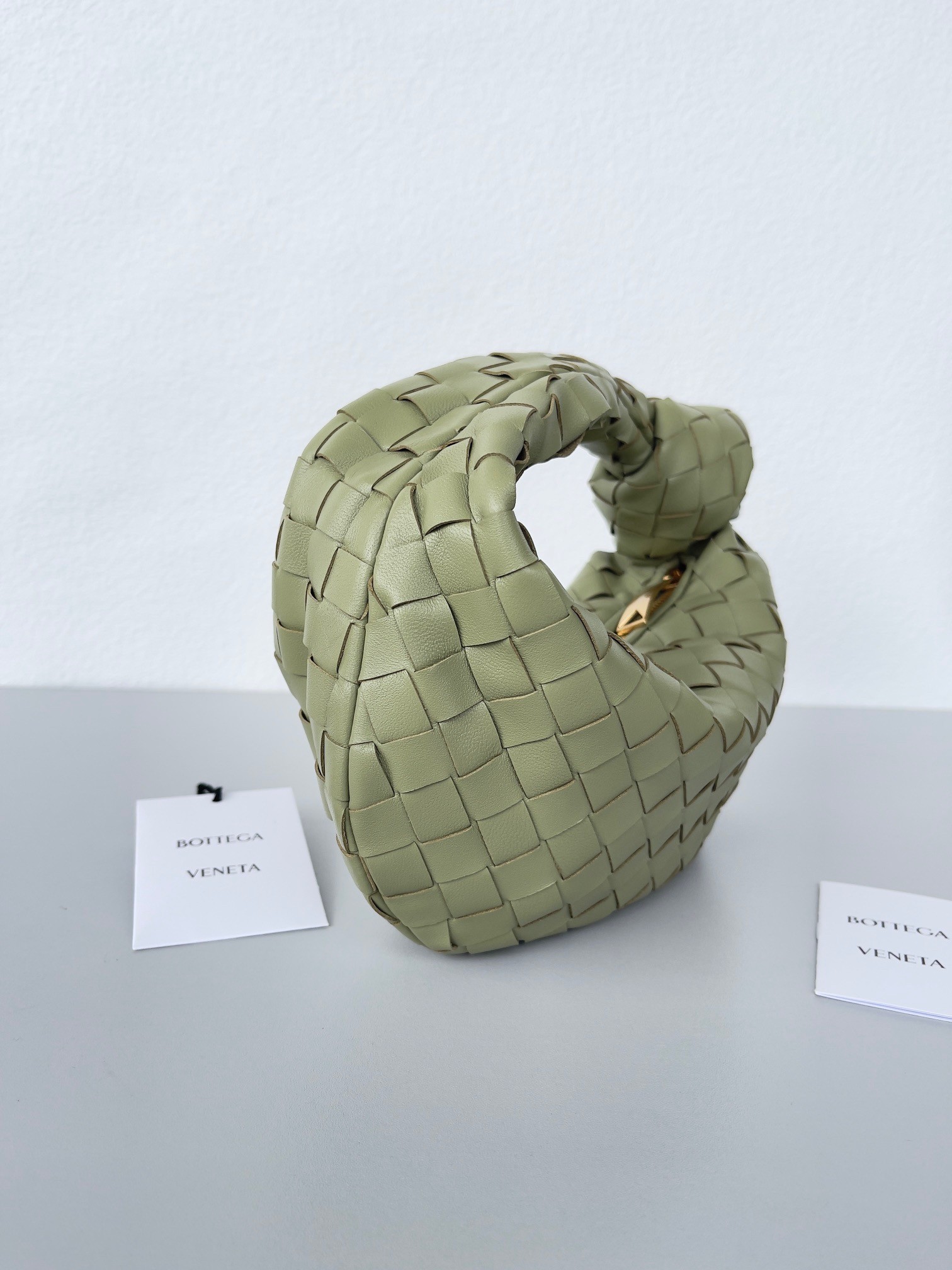 Bottega Veneta BV Jodie Mini Bag In Travertine Intrecciato Lambskin